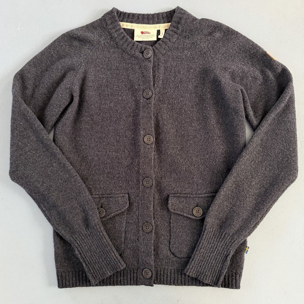 Fjallraven Greenland Re-Wool Cardigan Navy Blue Italian Wool Sweater